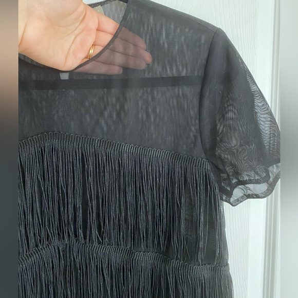 ASOS Black Fringe Mesh Top - Picture 3 of 3